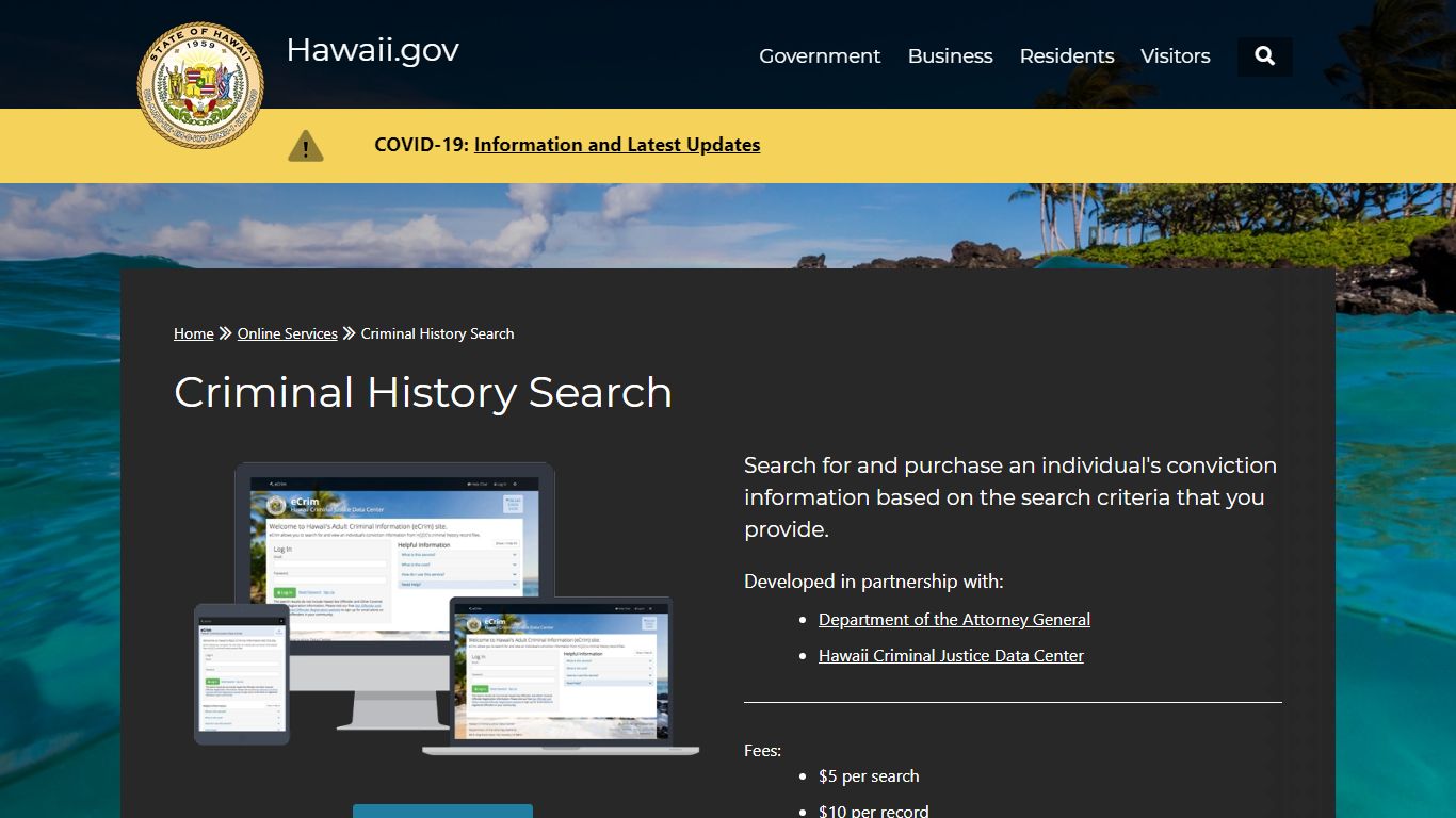 Hawaii.gov | Criminal History Search